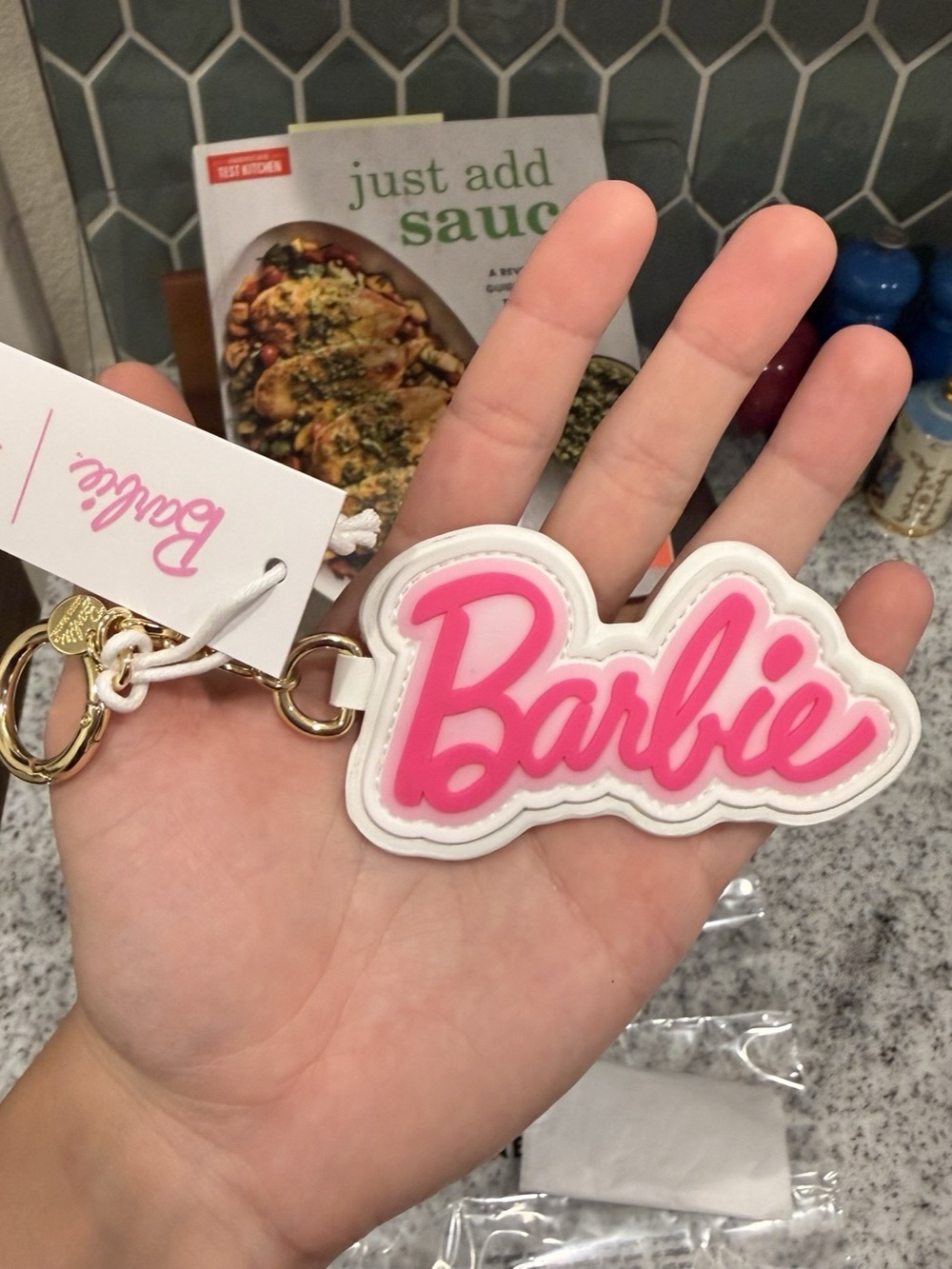 Barbie x Stoney Clover Lane Keychain in White & Pink NWT